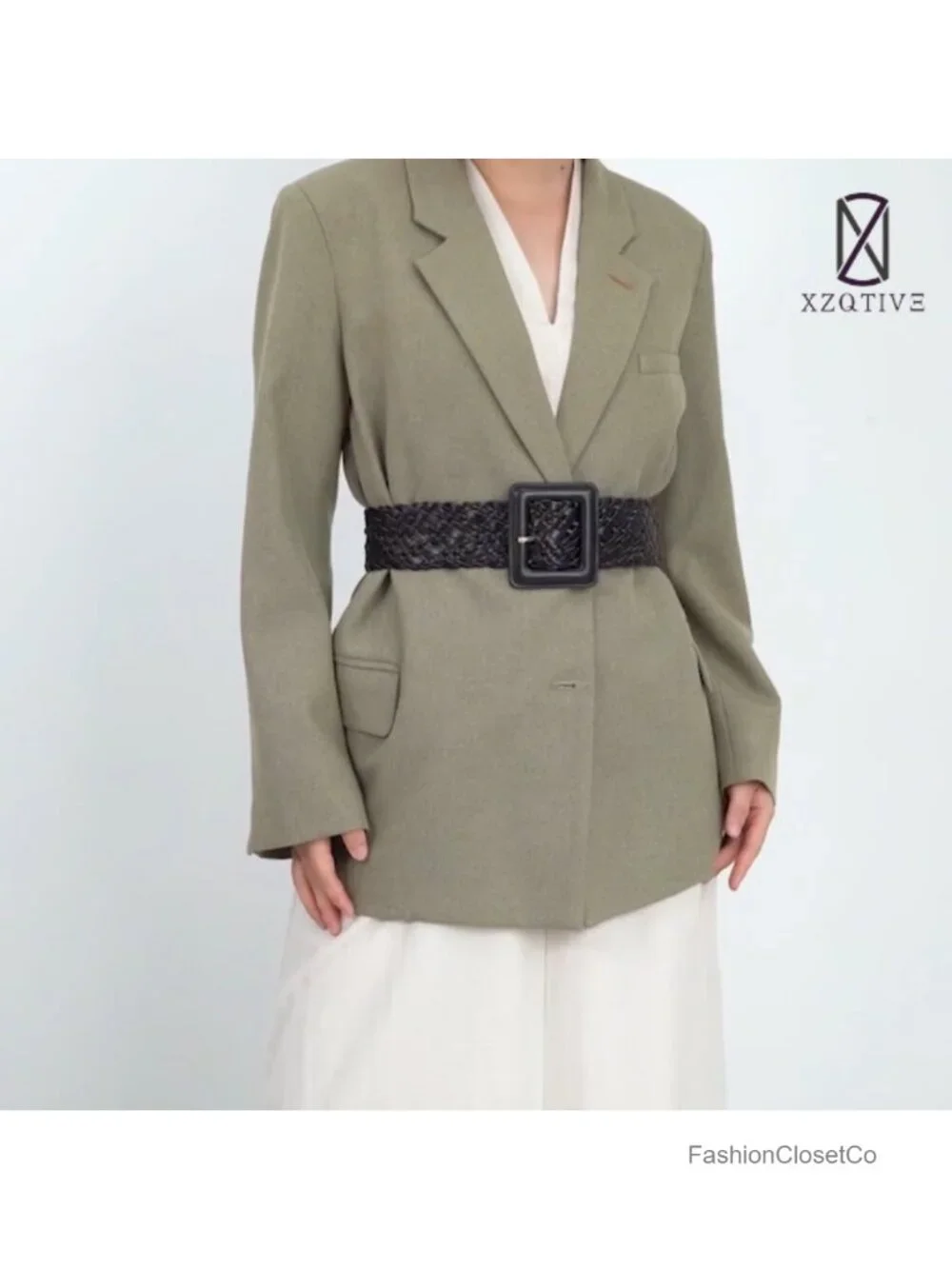 Wide Leather Belt - No Hole Adjustable Waist Belt for Dresses
